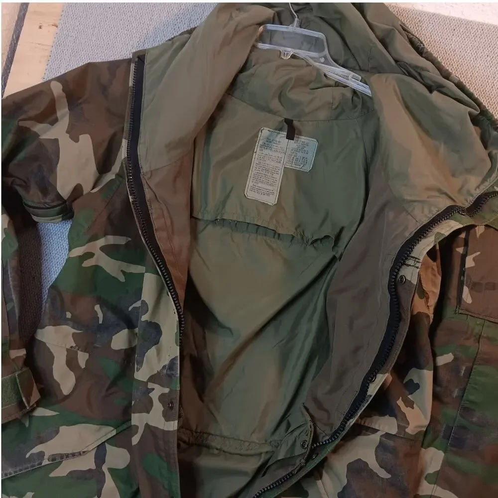 Vintage USGI M81 ECWCS‎ Parka Men Medium Long Woodland Camo Hooded Zip Snap 1987